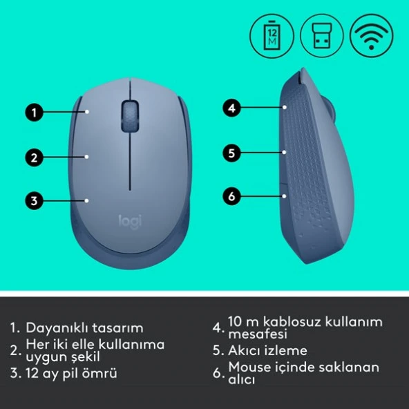 LOGITECH M171 Kablosuz Mouse-Bluegrey 910-006866 - Resim 7