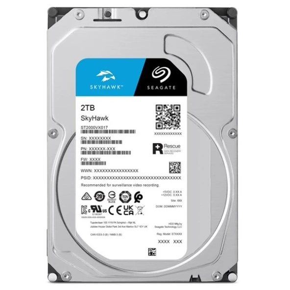 SEAGATE 3.5" 2TB SKYHAWK ST2000VX017 5400 RPM 256MB SATA-3 Güvenlik Diski ürün görseli 1