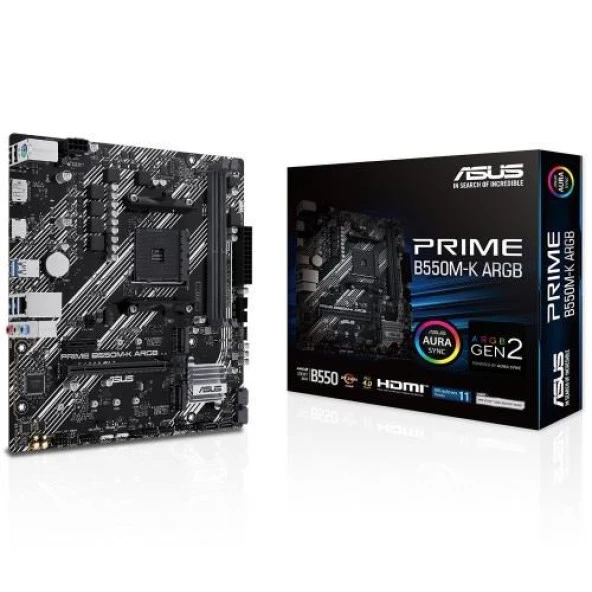 ASUS PRIME B550M-K ARGB DDR4 M2 PCIe NVME HDMI DVI PCIe 16X v4.0 AM4 mATX ürün görseli 1