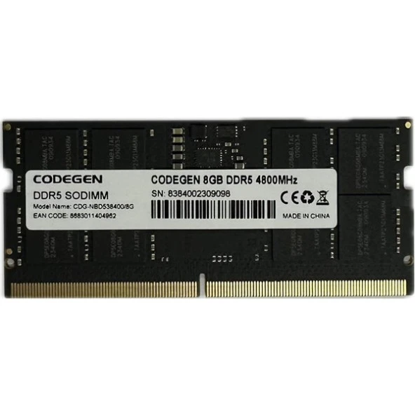 CODEGEN 8GB DDR5 4800MHZ NOTEBOOK RAM VALUE CDG-NBD538400/8G ürün görseli 1