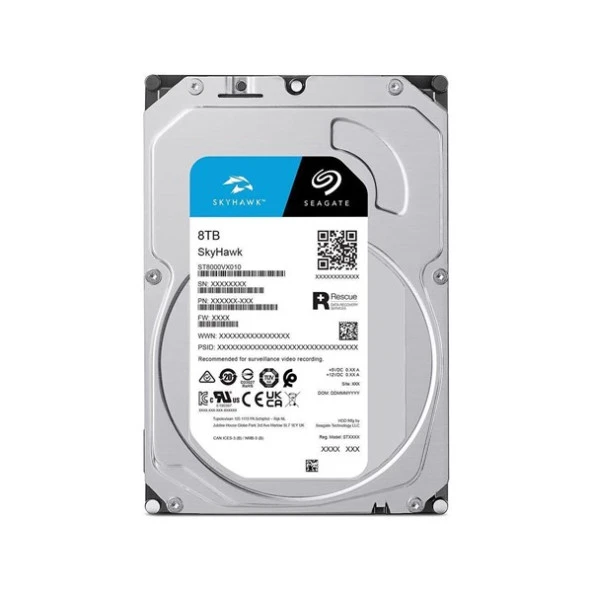 SEAGATE 3.5" 8TB SKYHAWK ST8000VX010 7200 RPM 256MB SATA-3 Güvenlik Diski ürün görseli 1