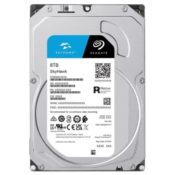 SEAGATE 3.5" 8TB SKYHAWK ST8000VX009 5400 RPM 256MB SATA-3 Güvenlik Diski ürün görseli 1
