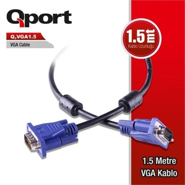 QPORT Q-VGA1.5 1.5metre VGA Görüntü Kablosu ürün görseli 1