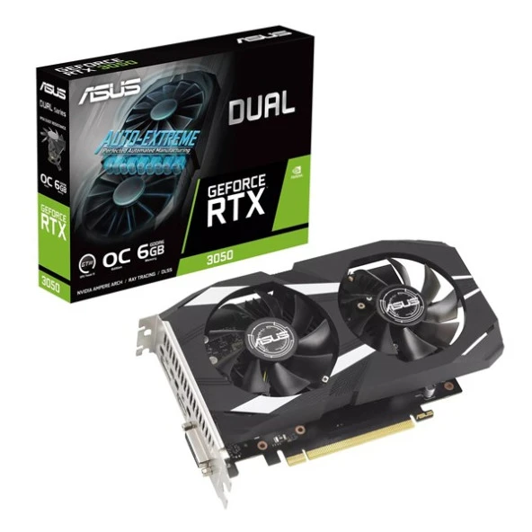 ASUS RTX3050 6GB DUAL RTX3050-O6G GDDR6 96bit HDMI DVI DP PCIe 16X v4.0 ürün görseli 1