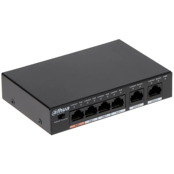 DAHUA 6port 60w 4port PoE PFS3006-4ET-60-V2 10/100 2X-UPLINK Yönetilemez Switch ürün görseli 1