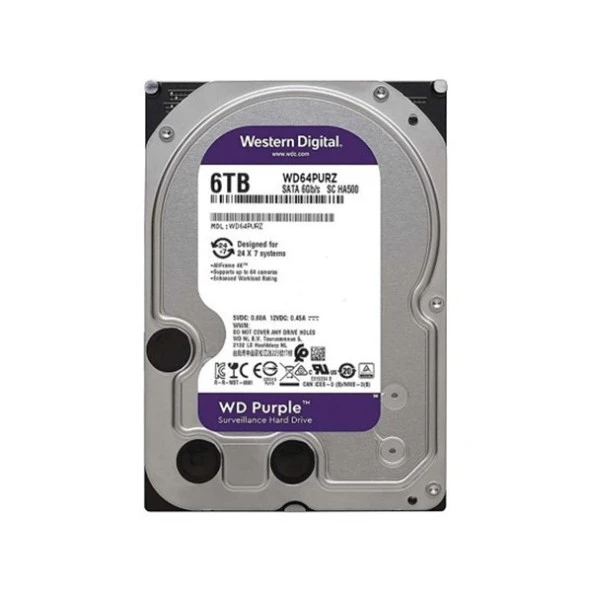 WD 6TB PURPLE WD64PURZ 256MB 5700RPM SATA-3 GÜVENLİK DİSKİ ürün görseli 1