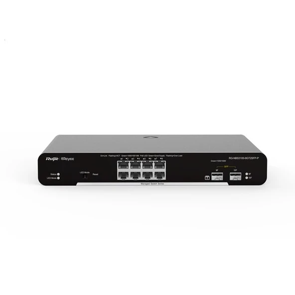 RUIJIE 8port 125w FULL PoE RG-NBS3100-8GT2SFP-P GIGABIT 2X SFP Yönetilebilir Switch ürün görseli 1