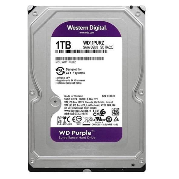 WD 1TB PURPLE WD11PURZ 64MB 5400RPM SATA-3 GÜVENLİK DİSKİ ürün görseli 1