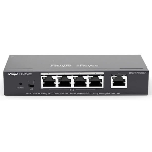 RUIJIE 5port 54w FULL PoE REYEE RG-ES205GC-P GIGABIT Yönetilemez Switch Masaüstü ürün görseli 1