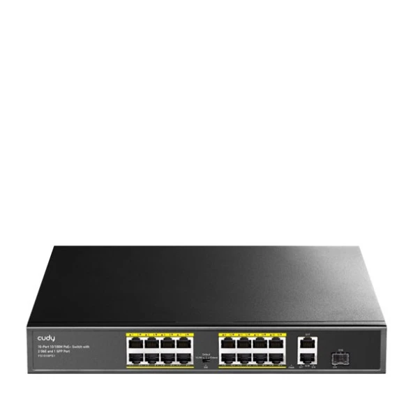 CUDY FS1018PS1 16 Port 10/100 1-SFP 200w Full PoE Yönetilemez Switch ürün görseli 1