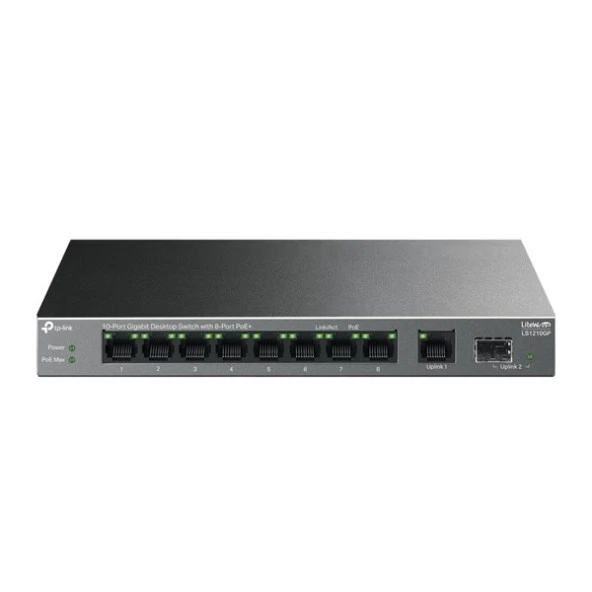 TP-LINK 10port LS1210GP GIGABIT 61W 8port PoE Yönetilemez Switch ürün görseli 1