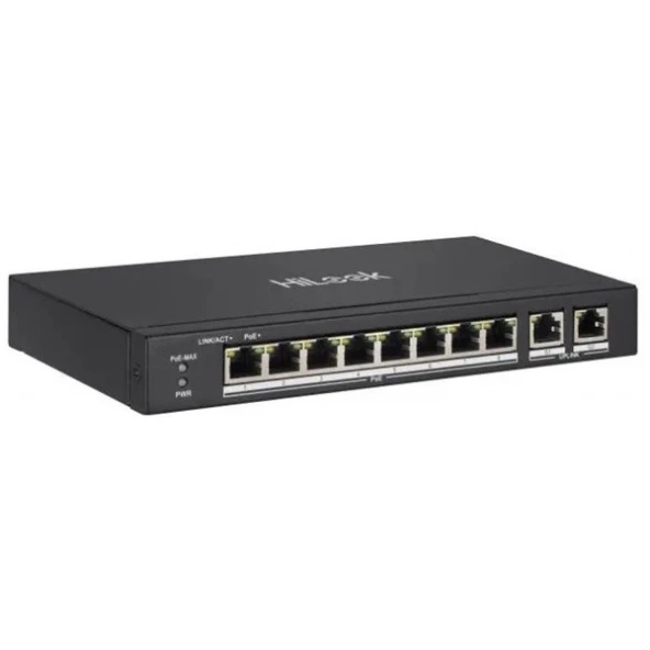 HILOOK 8port+2UPLINK 60w FULL PoE NS-0310P-60(B) 10/100 Yönetilemez Switch Long Range 250Metre ürün görseli 1