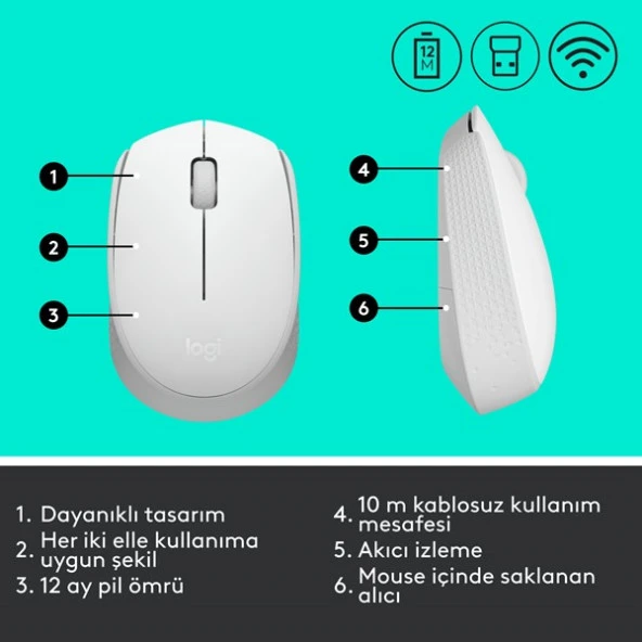 Logıtech M171 Kablosuz Mouse-Beyaz 910-006867 - Resim 7