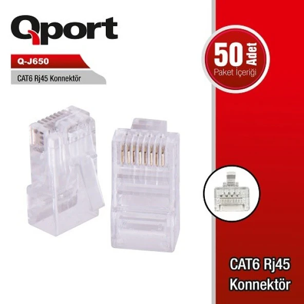 QPORT Cat6 UTP Q-J650 RJ45 50li paket Plastik Konnektör ürün görseli 1