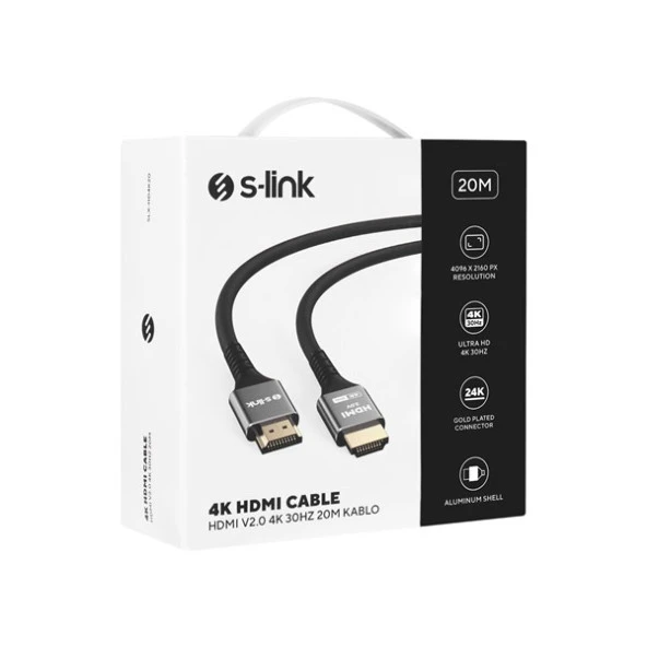 S-LINK SLX-HD4K20 20 Mt Metal v2.0 4K (4096*2160) 60Hz HDMI Kablo ürün görseli 1