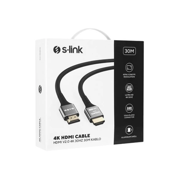 S-LINK SLX-HD4K30 30 Mt Metal v2.0 4K (4096*2160) 60Hz HDMI Kablo ürün görseli 1
