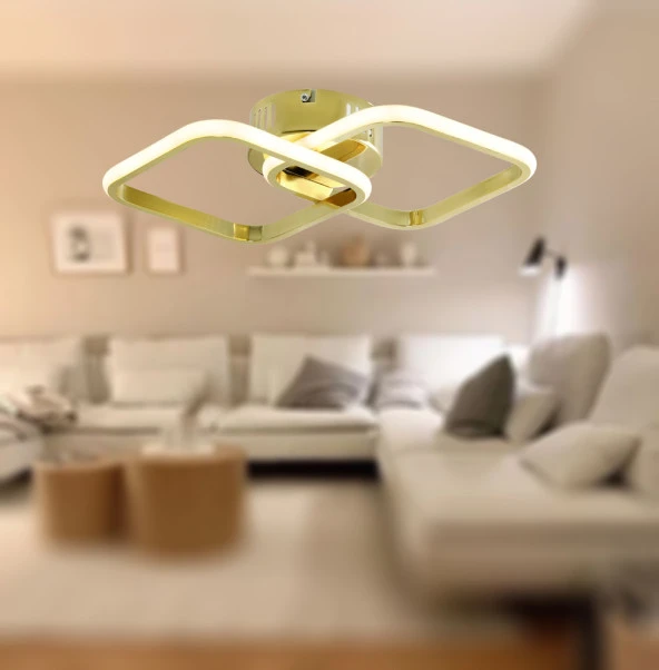 TT Aydınlatma TT405-2-SR  Sarı Kaplama 2 li Kare Led Avize ürün görseli 1