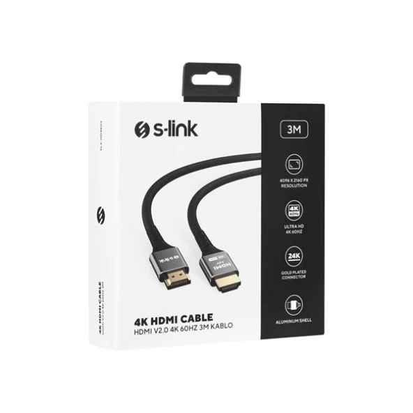 S-LINK SLX-HD4K03 3 Mt Metal v2.0 4K (4096*2160) 60Hz HDMI Kablo ürün görseli 1