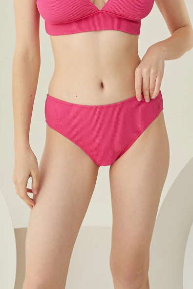 Fuşya Reps Yüksek Bel Tek Alt Bikini ürün görseli 1