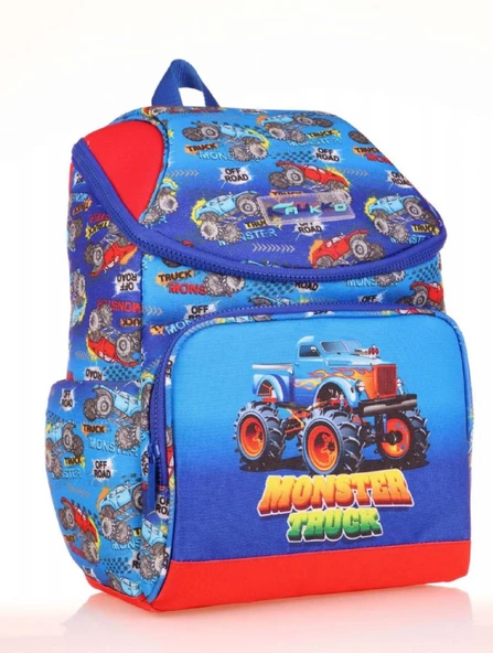 Kaukko Kids Mavi Kırmızı Kamyon Erkek Çocuk Okul Sırt Çantası - Benzersiz Tasarım ürün görseli 1