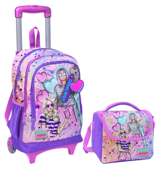 Coral High Pembe Mor Fashion Girl Işıklı Tekerlekli Okul Çantası ve Beslenme Seti - Kız Çocuk ürün görseli 1