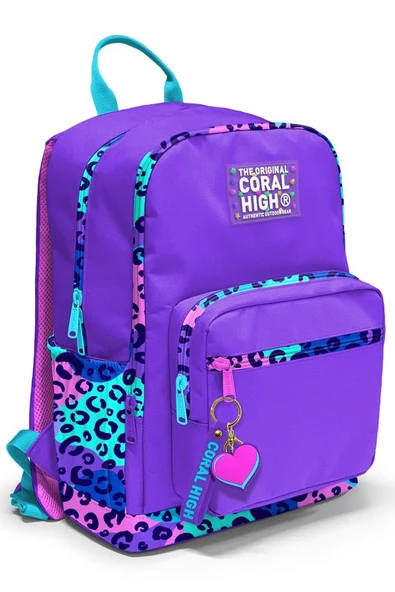 Coral High Dört Bölmeli Mor Leopar Ortaokul Çantası - Kız Çocuk ürün görseli 1