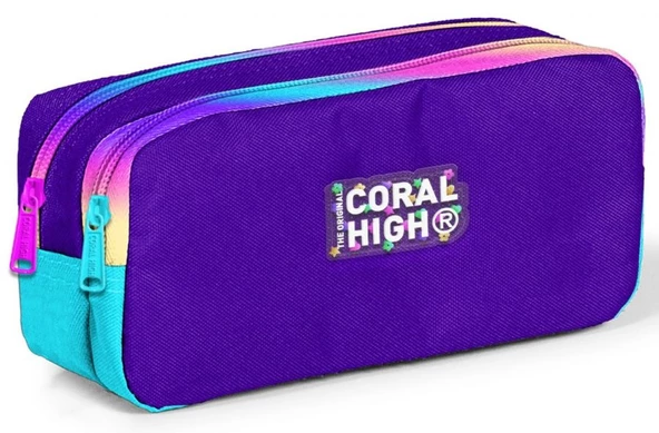 Coral High Rainbow Fermuarlı Mor İki Bölmeli Kalem Çantası - Kız Çocuk ürün görseli 1