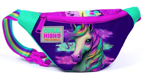 Coral High Pembe Su Yeşili Unicorn Baskılı Kız Çocuk Bel Çantası ürün görseli 1