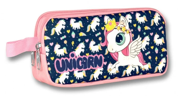 Ümit Çanta Cennec Pembe-Lacivert Sevimli Unicorn Kız Çocuk Kalemlik ürün görseli 1