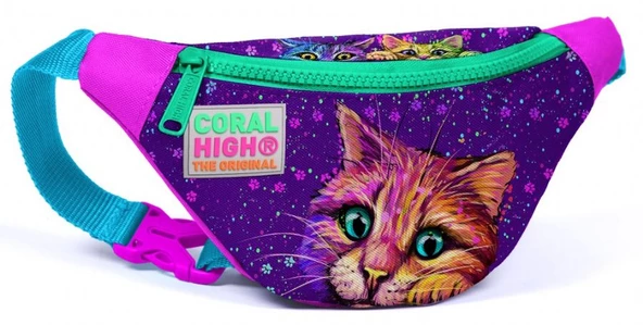 Coral High Kız Çocuk Günlük Bel Çantası - Mor Kedi ürün görseli 1