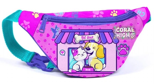 Coral High Kedi Köpek Baskılı Kız Çocuk Bel Çantası ürün görseli 1