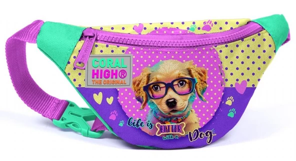 Coral High Sarı Pembe Sevimli Köpek Baskılı Kız Çocuk Bel Çantası ürün görseli 1