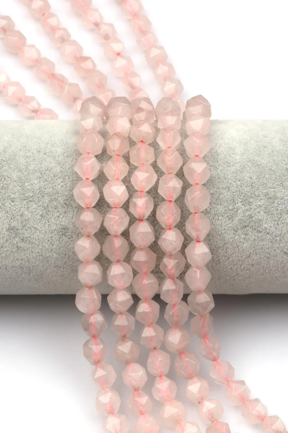 Pembe Kuvars Doğal Taş Dizi Hexagonel Kesim ürün görseli 1
