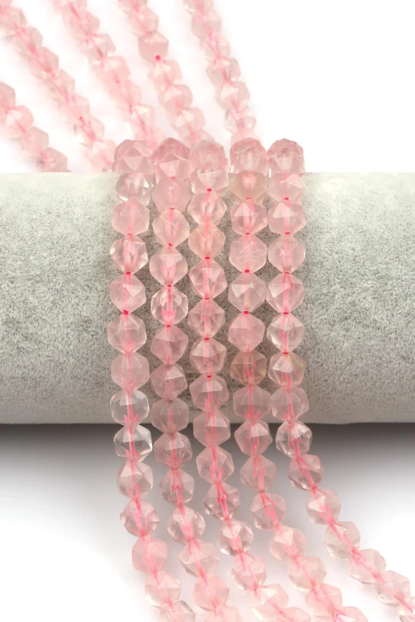Pembe Kuvars Doğal Taş Dizi Hexagonel Kesim ürün görseli 1