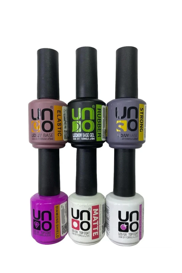 Fontenay Uno Elastic-Rubber-Strong Base Coat , Diamon Shield-Matte-S.Shine Top Coat 15ml 6'Lı Set ürün görseli 1
