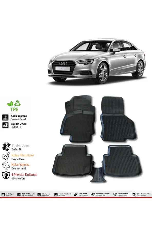 İzoref Audi A3 Sedan 2020 Model 4D Havuzlu Paspas ürün görseli 1