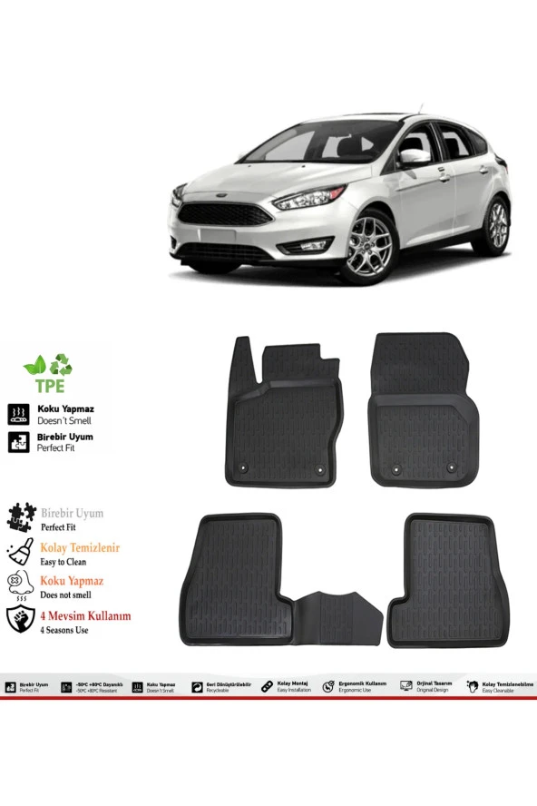 İzoref Ford Focus 4 2016 Model 4D Havuzlu Paspas ürün görseli 1