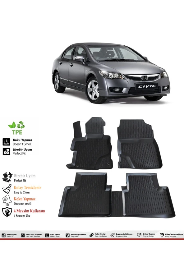 İzoref Honda Civic FD6 2008 Model 4D Havuzlu Paspas ürün görseli 1