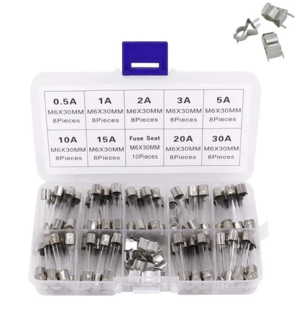 Cam Sigorta Seti 6x30 mm 72 Adet 9 Çeşit 250v Şeffaf Çantada ürün görseli 1
