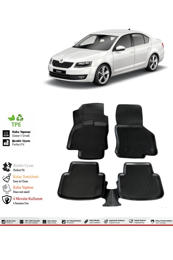 İzoref Skoda Octavia 2020 Model 4D Havuzlu Paspas ürün görseli 1