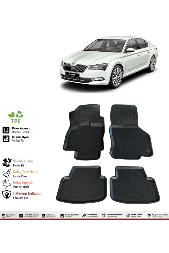 İzoref Skoda Super B 2022 Model 4D Havuzlu Paspas ürün görseli 1