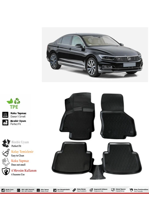 İzoref Volkswagen Passat B8 2019 Model 4D Havuzlu Paspas ürün görseli 1
