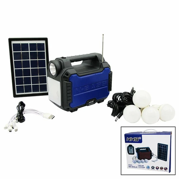 Solar Enerji El Feneri Radyo Bluetooth Mp3 Powerbank 4 Ampul Kamp Aydınlatma ürün görseli 1