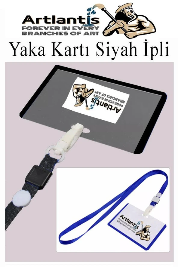 Siyah İpli Yaka Kartı 25 Adet Ayarlanabilir Boyuna Asma Kimlik Koruyuculu PVC Siyah Yaka Kartlığı Seyehat Ofis Okul Büro ürün görseli 1
