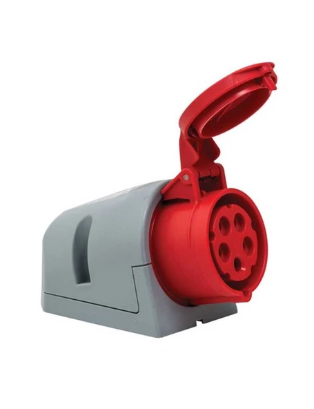 Mete Enerji 406607V 5X16A IP44 Duvar Prizi Eğik Gövdeli Vidalı Bağlantı 380-415 V ürün görseli 1