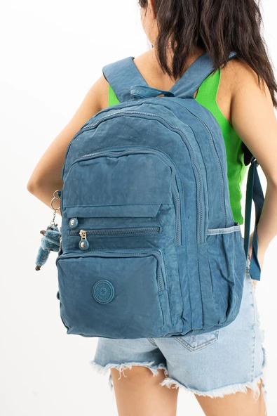 571 collections Ultra Hafif Çok Cepli Krinkıl Sırt Çantası Unisex Mavi (Model: 571-3B) ürün görseli 1