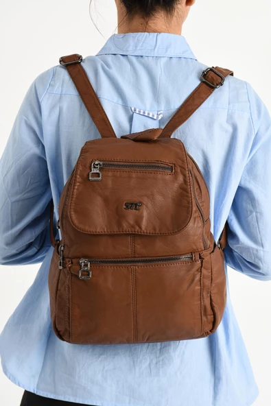 571 collections Yıkanmış Deri Sırt Çantası Taba (Model: 571-9-11A) ürün görseli 1