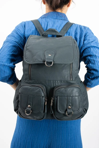 571 collections Yıkanmış Deri Sırt Çantası Mavi (Model: 571-11-11E) ürün görseli 1
