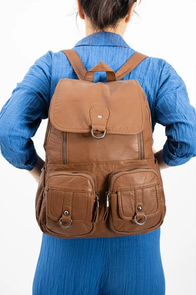 571 collections Yıkanmış Deri Sırt Çantası Taba (Model: 571-11-11E) ürün görseli 1