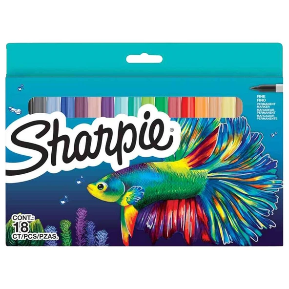 Sharpie Permanent Marker Kalem Fine Uç 18 Renk Balık ürün görseli 1